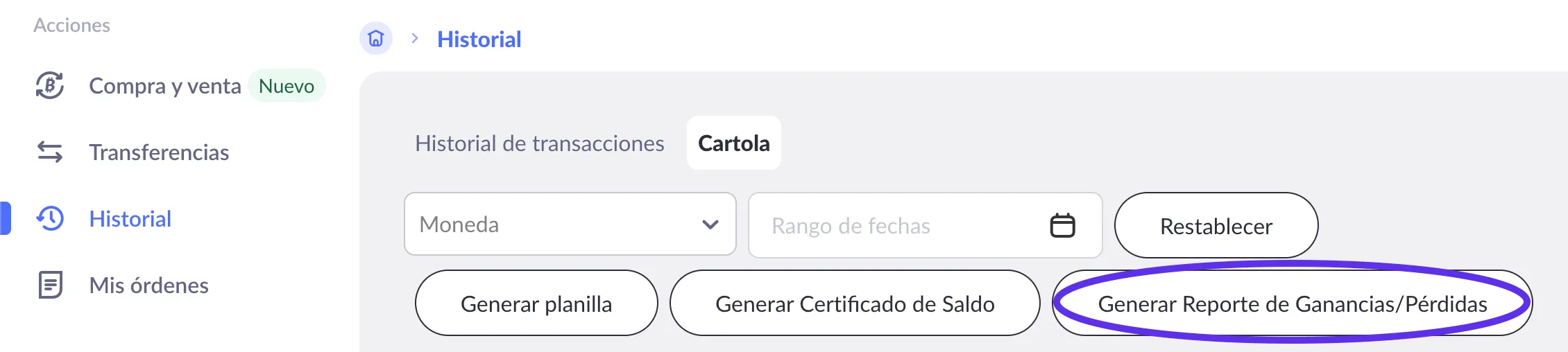 Generar reporte de Ganancias en Buda.com