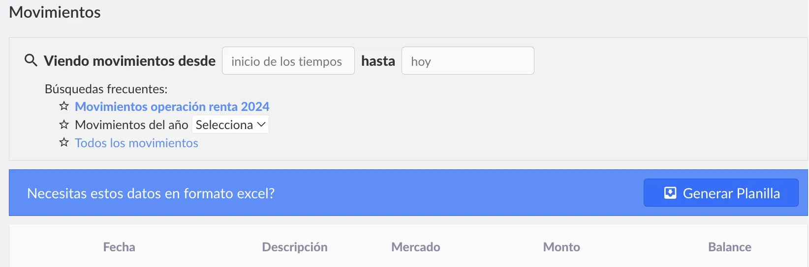 Captura de pantalla del botón Generar Planilla en Buda.com